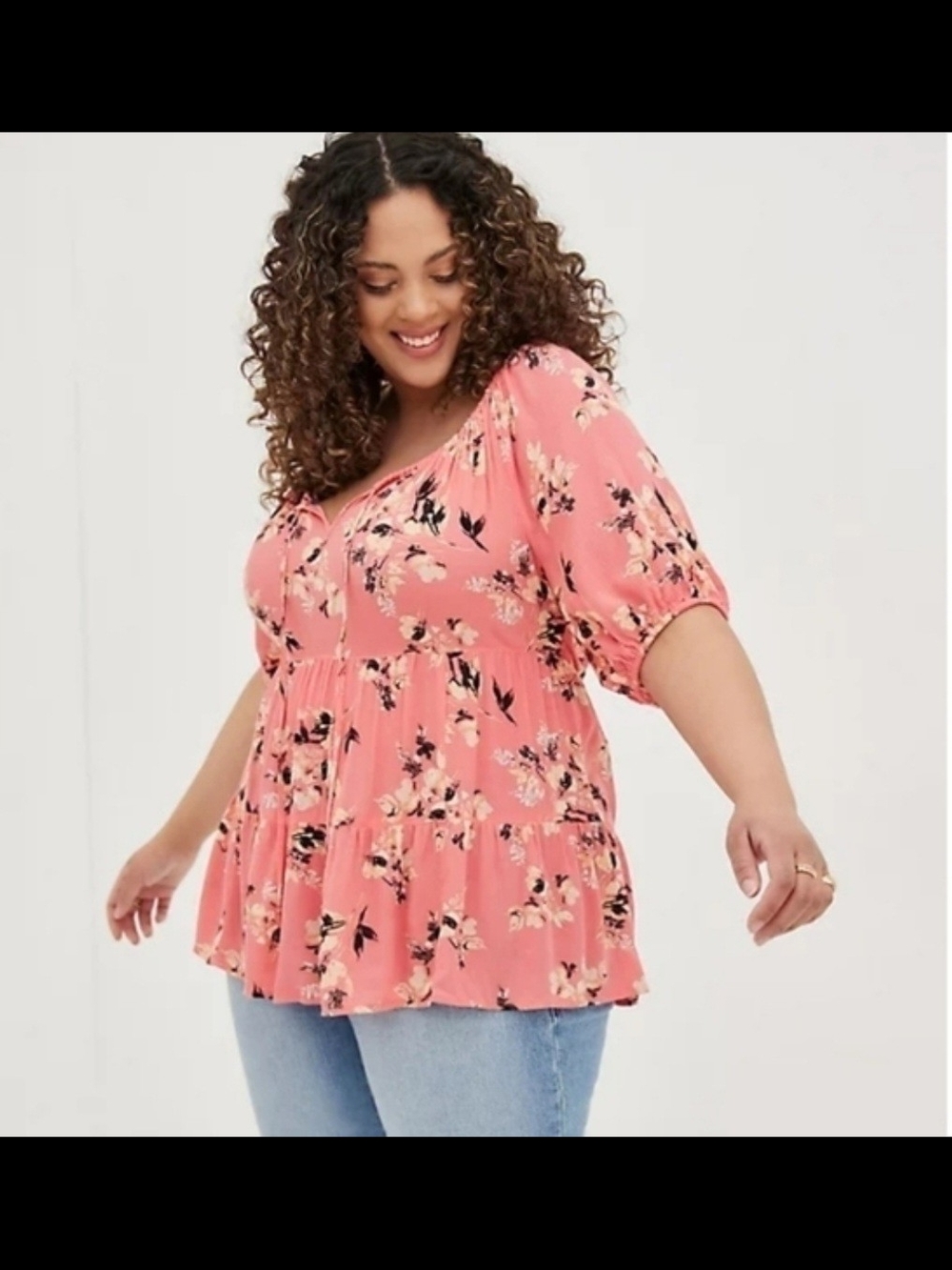 Women’s Pink Floral Peplum Top